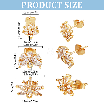 3Pairs 3 Styles Brass Cubic Zirconia Stud Earring Findings EJEW-DR0001-01-1