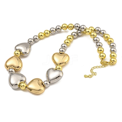 Rack Plating Brass Round & Heart Beaded Necklaces for Women NJEW-C059-20G-1