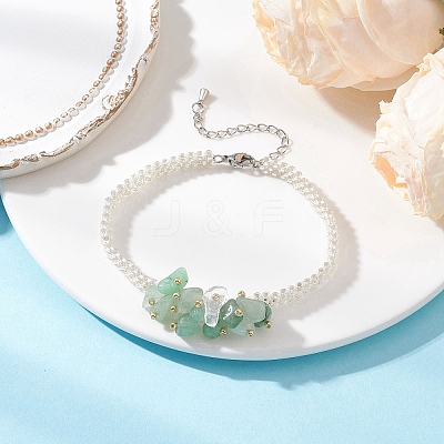 Handmade Glass Seed Beaded & Natural Green Aventurine Chips Beaded Bracelets for Women BJEW-MZ00225-02-1