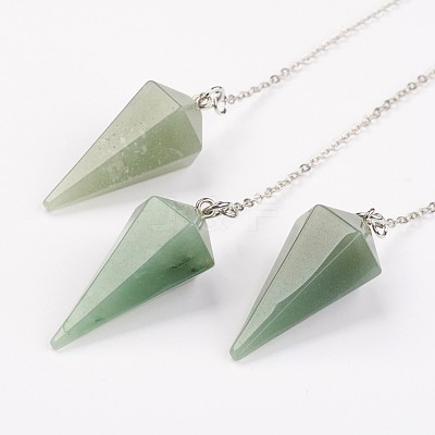 Natural Green Aventurine Hexagonal Pointed Dowsing Pendulums G-G956-D06-FF-1