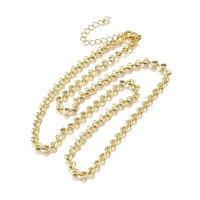 Brass Heart Link Chain Necklaces NJEW-M108-27G-1