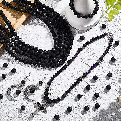 5 Strands Natural Lava Rock Round Beads Strands G-LT0001-02A-02-1