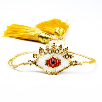 Glass Seed Braided Bead Bracelet with Double Tassel BJEW-A121-18B-1