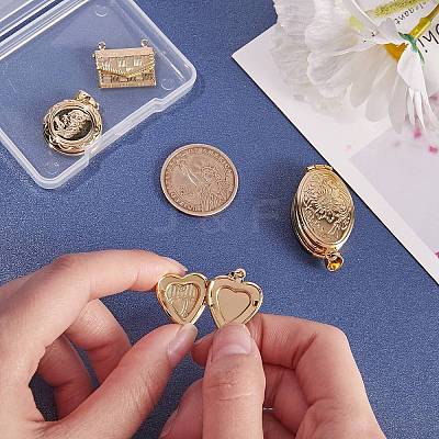 5Pcs 5 Style Brass Locket Pendants KK-SZ0004-02-1
