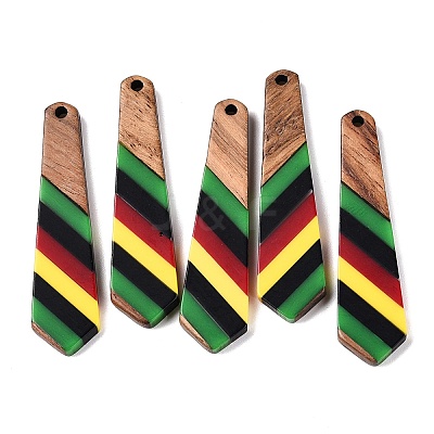 Jamaican Colour Epoxy Resin & Walnut Wood Pendants RESI-N039-122H-1