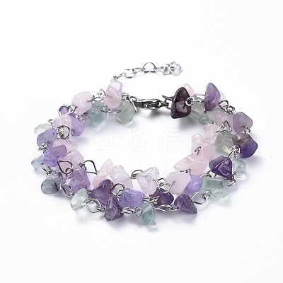 Chip Natural Mixed Stone Multi-strand Bracelets BJEW-JB04393-01-1