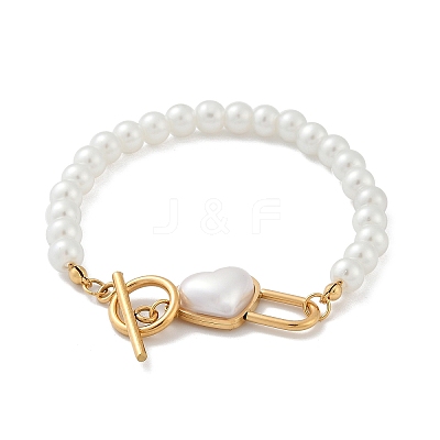 Heart 304 Stainless Steel Beaded Bracelets BJEW-L610-21G-01-1