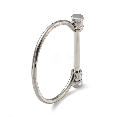 304 Stainless Steel D Shape Bar Screw Bangle with Cubic Zirconia STAS-E057-01P-1