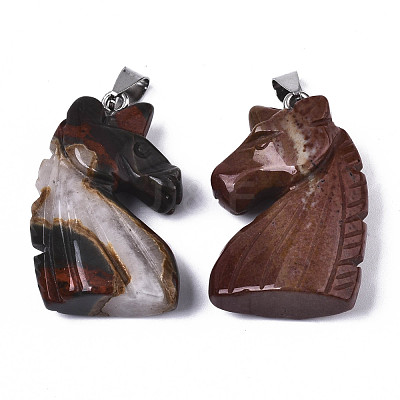Carved Natural Red Jasper Pendants G-N0327-002G-1