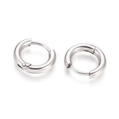 Tarnish Resistant 202 Stainless Steel Huggie Hoop Earrings A-EJEW-F111B-13mm-P-1