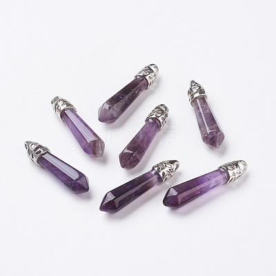 Natural Amethyst Pointed Pendants G-P309-03-1