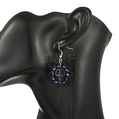 Halloween Gothic Synthetic Turquoise Skull Dangle Earrings EJEW-MZ00807-02-1