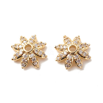 Brass Micro Pave Clear Cubic Zirconia Bead Caps KK-G420-31G-1