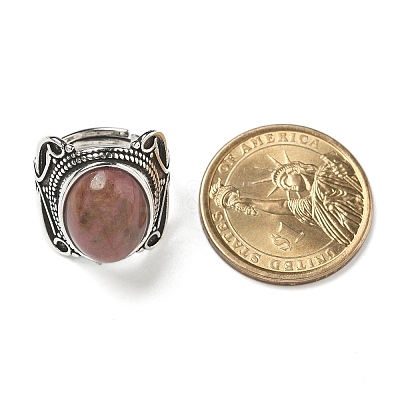 Natural Rhodonite Adjustable Rings RJEW-I108-02AS-13-1