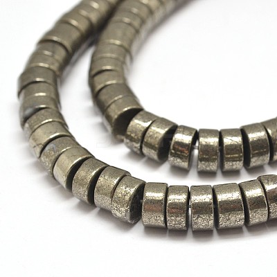 Flat Round/Disc Natural Pyrite Beads Strands G-I126-23-6x4mm-1