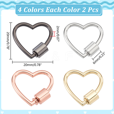8Pcs 4 Colors Zinc Alloy Screw Carabiner Lock Charms FIND-ME0003-39-1