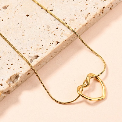 201 Stainless Steel Hollow Heart Pendant Snake Chain Necklaces for Women NJEW-B124-03G-1