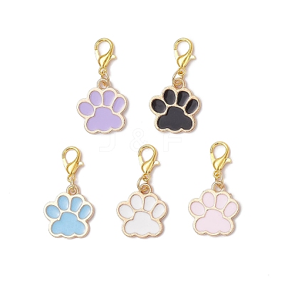 Alloy Enamel Dog Paw Print Pendant Decorations X-HJEW-JM03746-1