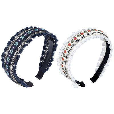 2Pcs 2 Colors Floral Hair Bands Embellishments for Women OHAR-CY0001-19B-1