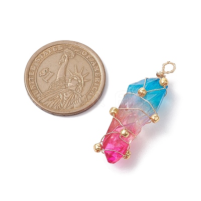 Copper Wired Electroplated Natural Quartz Crystal Pendants PALLOY-JF02626-04-1