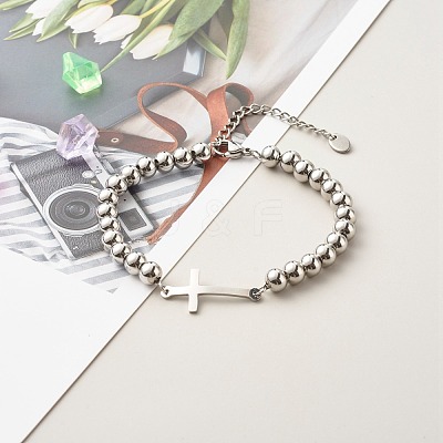 Tarnish Resistant Cross Link Bracelets for Men Women BJEW-JB06687-02-1