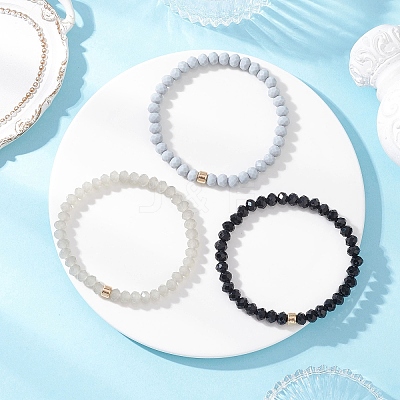 3Pcs Faceted Imitation Jade & Opaque Glass Rondelle Beaded Stretch Bracelets for Women BJEW-JB12563-04-1