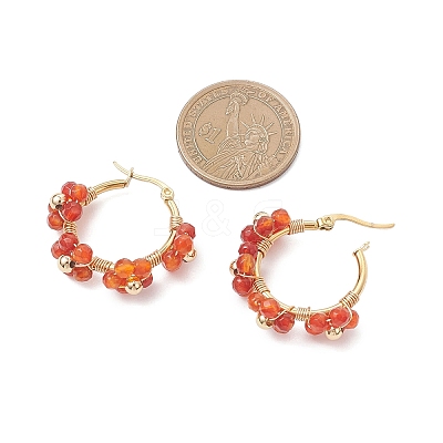 3 Pairs Flower Brass Natural Gemstone Hoop Earrings EJEW-TA00781-1