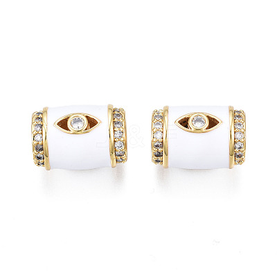 Brass Micro Pave Clear Cubic Zirconia Eye European Beads with Enamel ZIRC-N039-220F-1