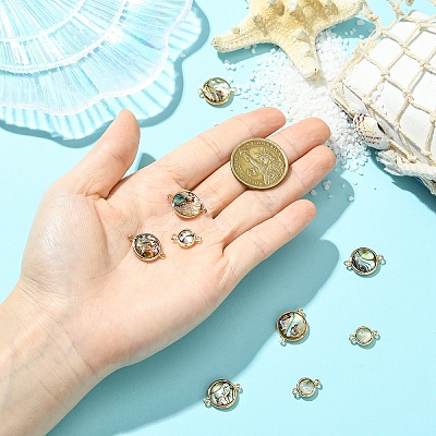 9Pcs 3 Styles Natural Paua Shell Connector Charms KK-YW0003-61-1