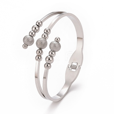 Non-Tarnish 201 Stainless Steel Ball Beaded Open Bangle BJEW-G648-05P-1