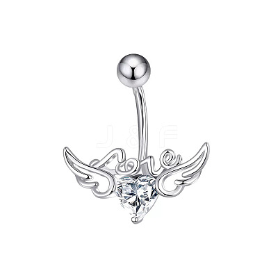 304 Stainless Steel Pave Cubic Zirconia Curved Barbell Belly Rings FS-WG6D7D2-13-1
