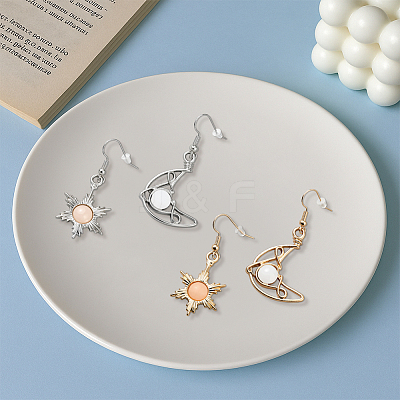2 Pairs 2 Colors Moon & Sun Alloy Dangle Earrings EJEW-GO0002-21-1