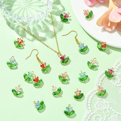 Glass Flower Pendants PALLOY-CJ00038-1