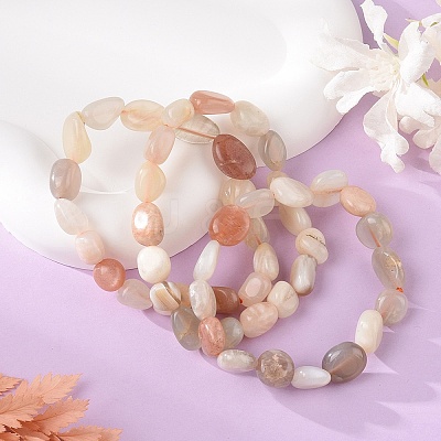 Natural Multi-Moonstone Stretch Beaded Bracelets LS-BJEW-K213-C14-1
