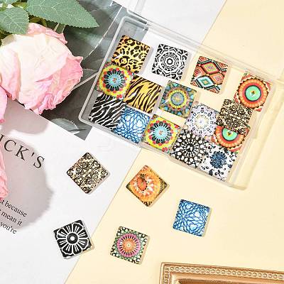 20Pcs Printed Glass Square Cabochons GGLA-FS0001-18-1