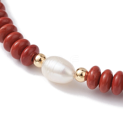 Natural Red Jasper Rondelle & Pearl Beaded Stretch Bracelets BJEW-JB09918-01-1