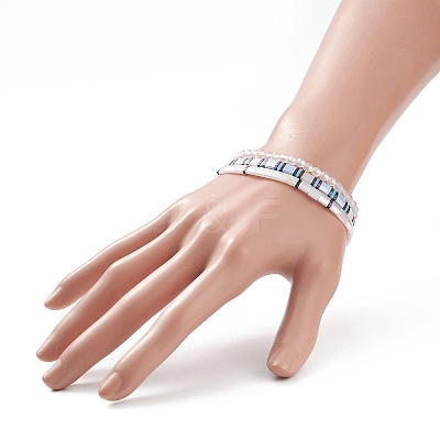 3Pcs 3 Style Glass Seed Rectangle Tile Stretch Bracelets Set BJEW-JB09038-1