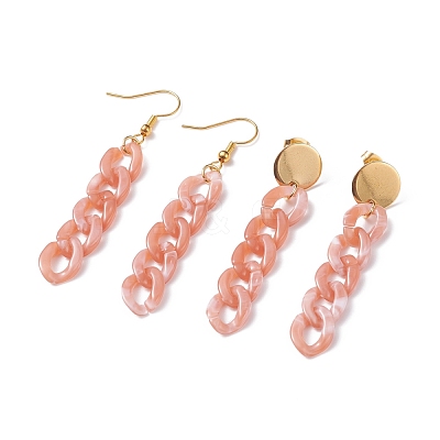 Chunky Acrylic Curb Chain Long Drop Earrings EJEW-JE04772-05-1