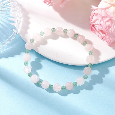 2Pcs Natural Green Aventurine & Rose Quartz Round Beaded Stretch Bracelets for Women BJEW-JB11926-1