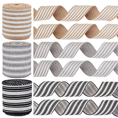 3 Rolls 3 Colors Polyester Striped Ribbons OCOR-GA0001-87-1