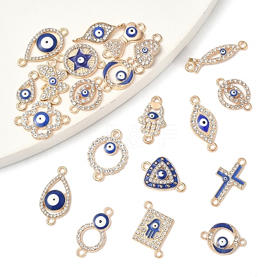 36Pcs 18 Styles Alloy Blue Enamel Connector Charms ENAM-FS0002-97-1