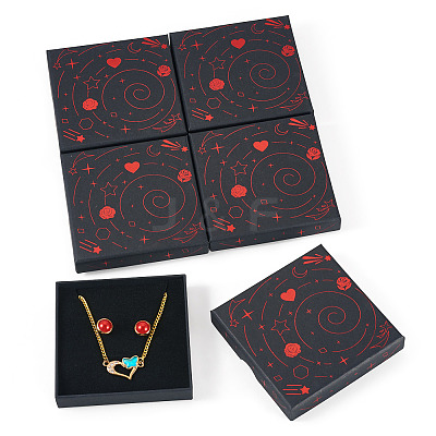 5Pcs Hot Stamping Planet Cardboard Jewelry Packaging Boxes CON-TA0001-44D-1