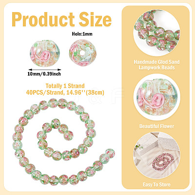 1 Strand Handmade Glod Sand Lampwork Beads Strands LAMP-TA0002-09F-1