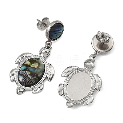 Turtle Natural Paua Shell Stud Dangle Earring EJEW-JE07138-1