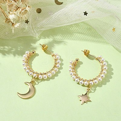 Star and Moon Asymmetrical Earrings EJEW-TA00307-1