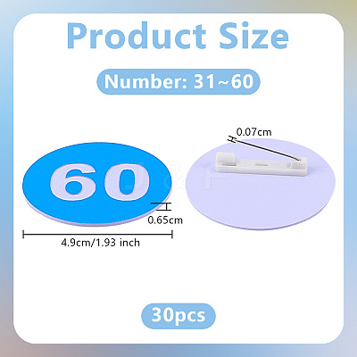 1 Set Round ABS Plastic Number 31~60 Brooches Sets JEWB-OC0001-02C-1