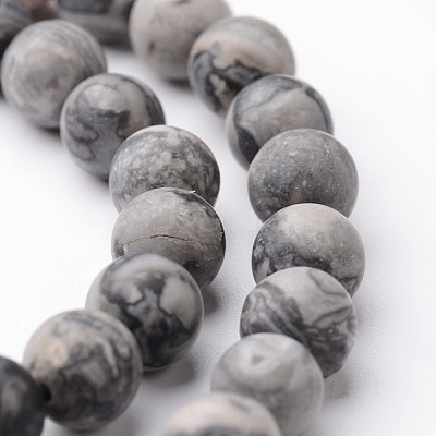 Frosted Round Natural Map Stone/Picasso Stone/Picasso Jasper Bead Strands G-J346-04-6mm-1