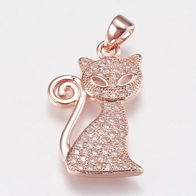 Brass Micro Pave Cubic Zirconia Kitten Pendants ZIRC-E145-28RG-1