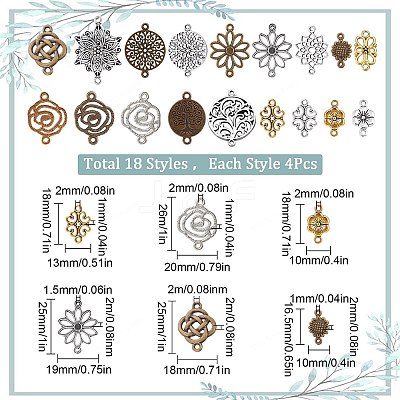 72Pcs 18 Styles Tibetan Style Alloy Connector Charms FIND-SC0003-34-1