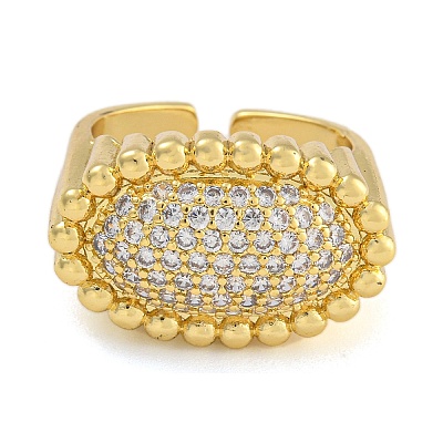 Oval Brass Micro Pave Cubic Zirconia Cuff Rings RJEW-P127-10G-1